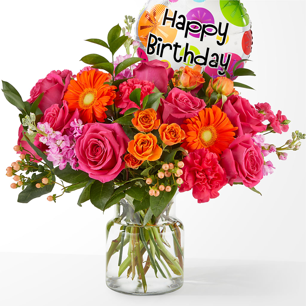 Fiesta Bouquet with Birthday Balloon – Heavenly Plants, Regina SK