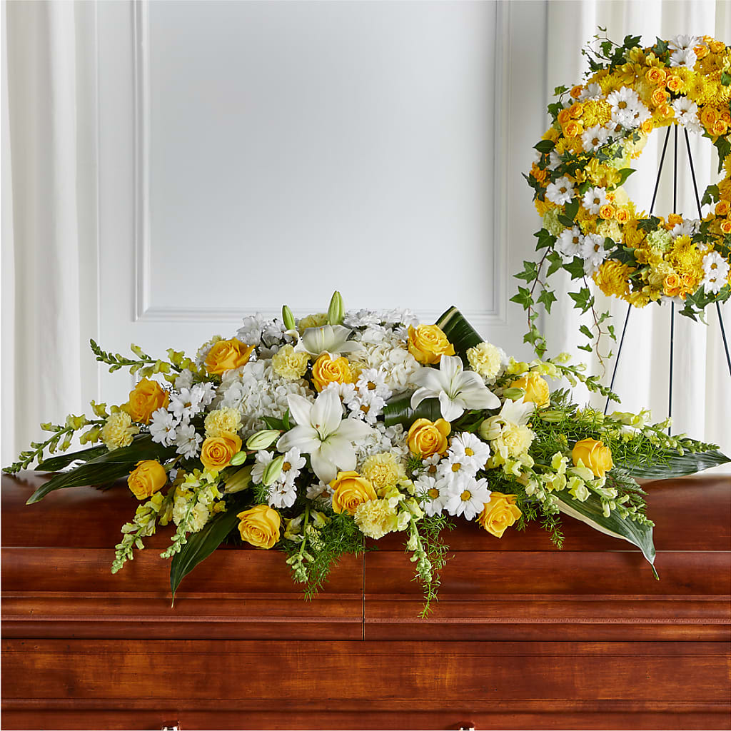 Golden Harmony Casket Spray – Heavenly Plants, Regina SK