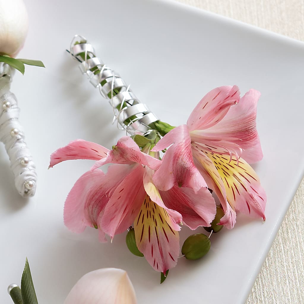 Pink Peruvian Lily Boutonniere – Heavenly Plants, Regina SK